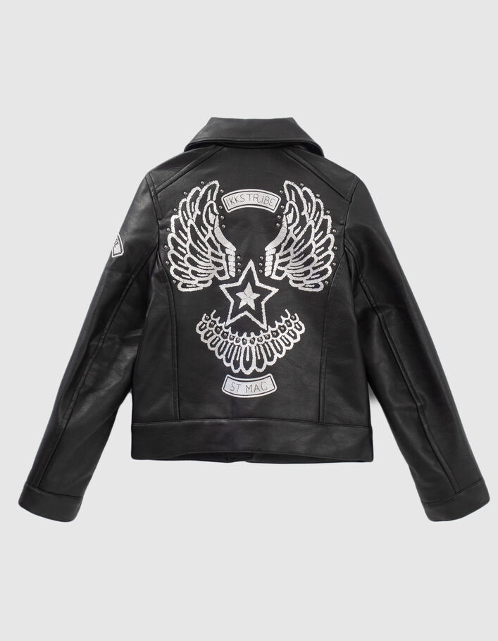 Blouson noir esprit motard ailes et clous dos fille