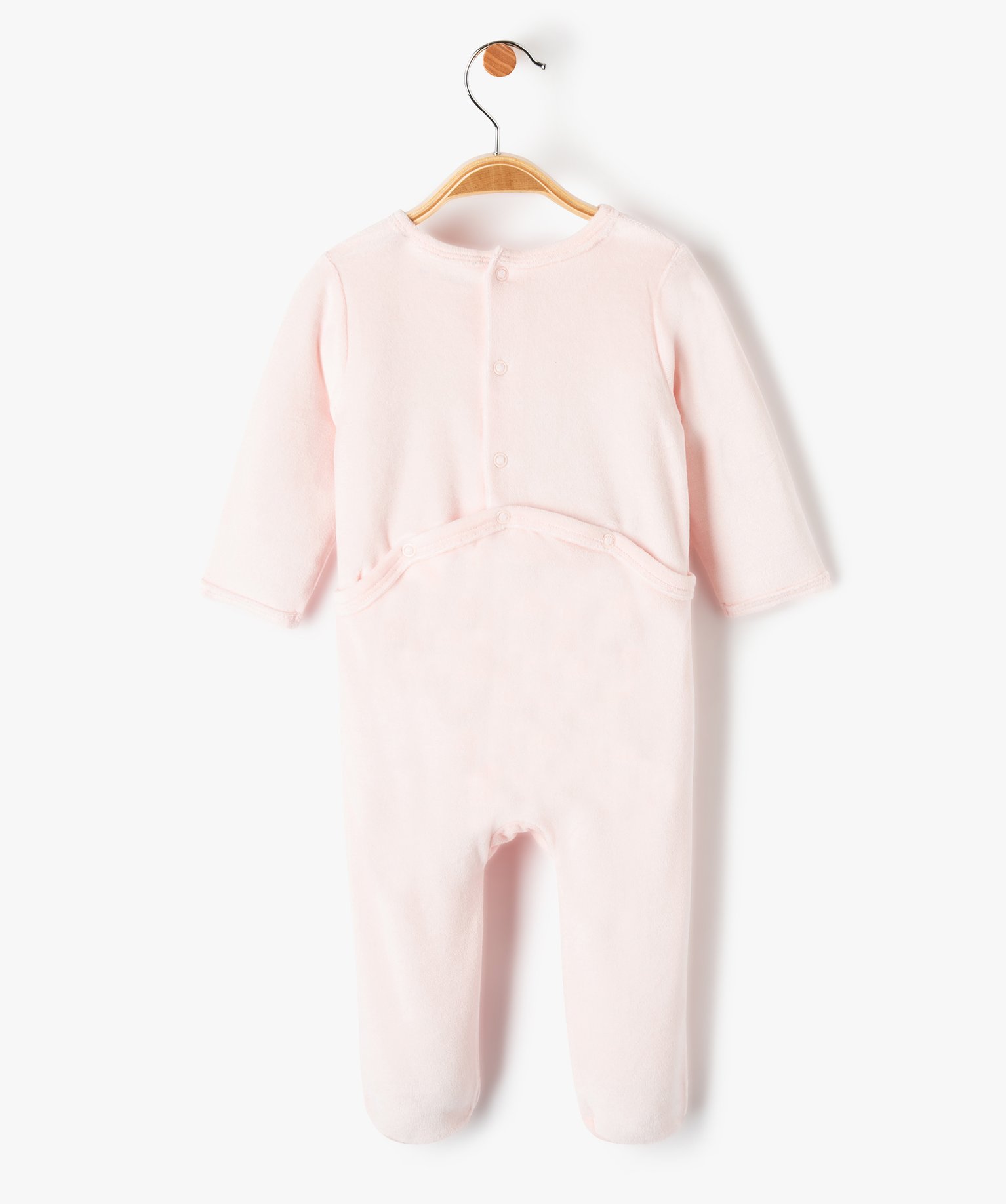 Pyjama bébé en velours avec ouverture pont-dos rose | GEMO