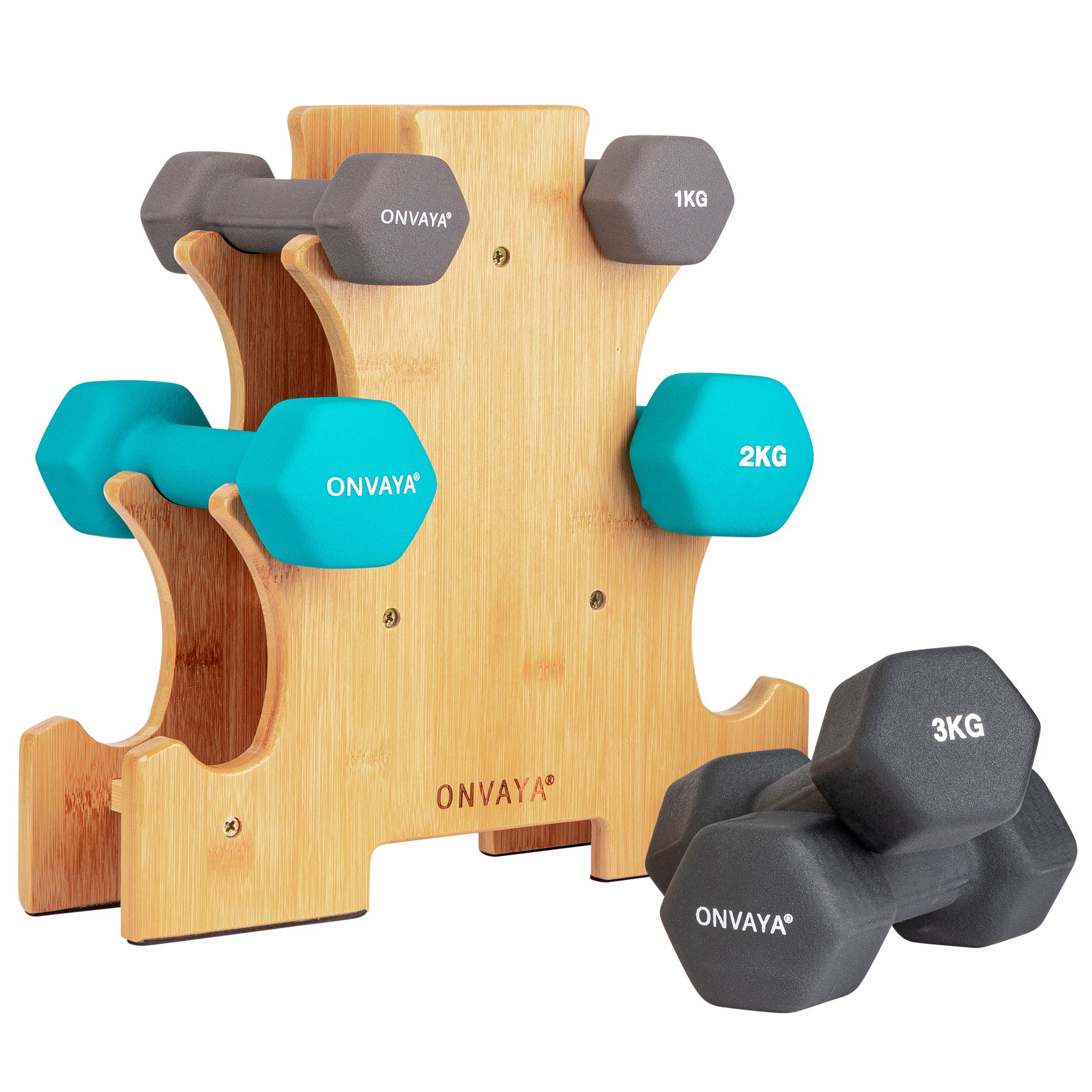 ONVAYA Hantel Kurzhanteln (1/2/3 kg), Gummierte Hexagon Hanteln, Set mit Ständer