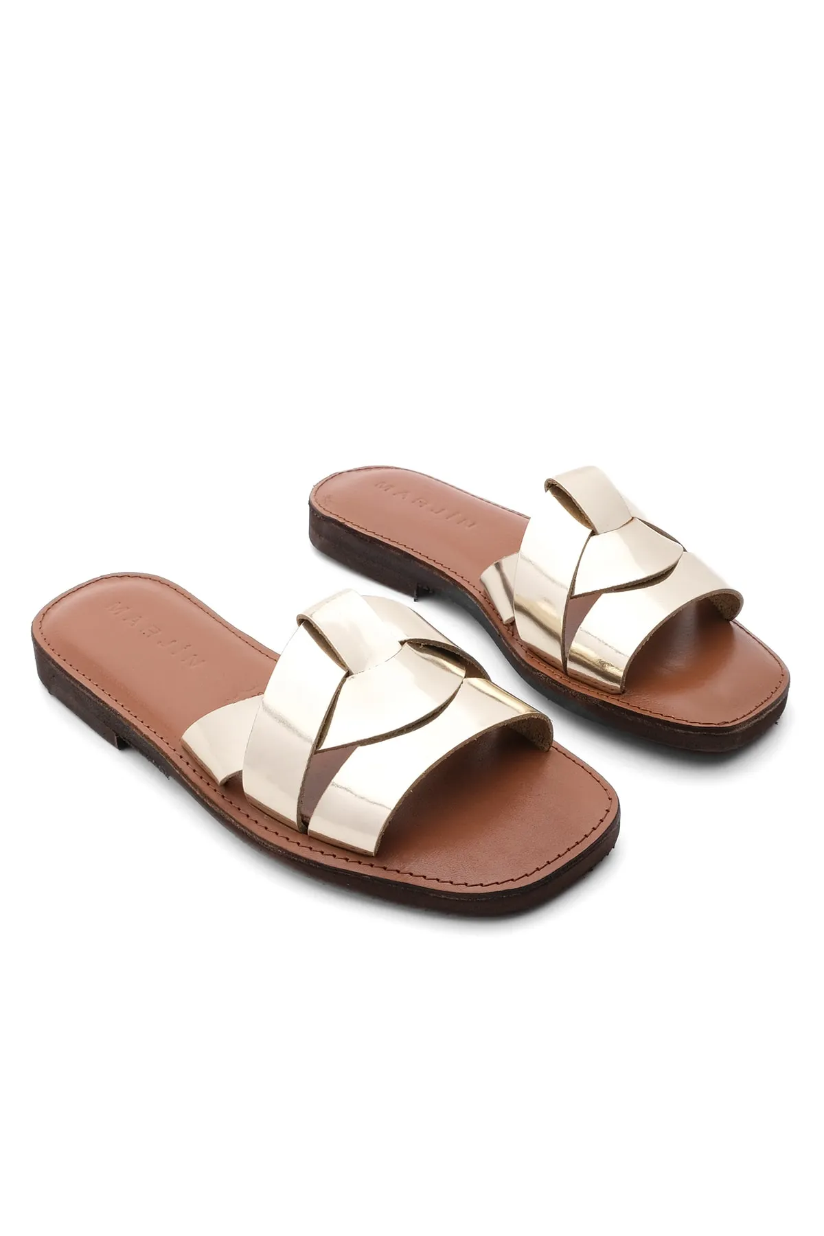 Marjin  Damen Hausschuhe aus echtem Leder mit Eva-Sohle, Vosle Gold