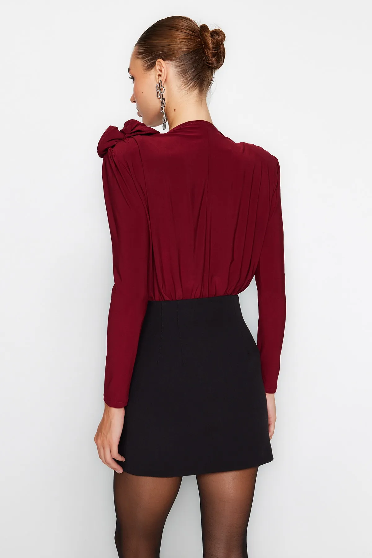 Trendyol Collection  Weinroter Zweireiher-Body mit Kragen TPRAW24BD00012