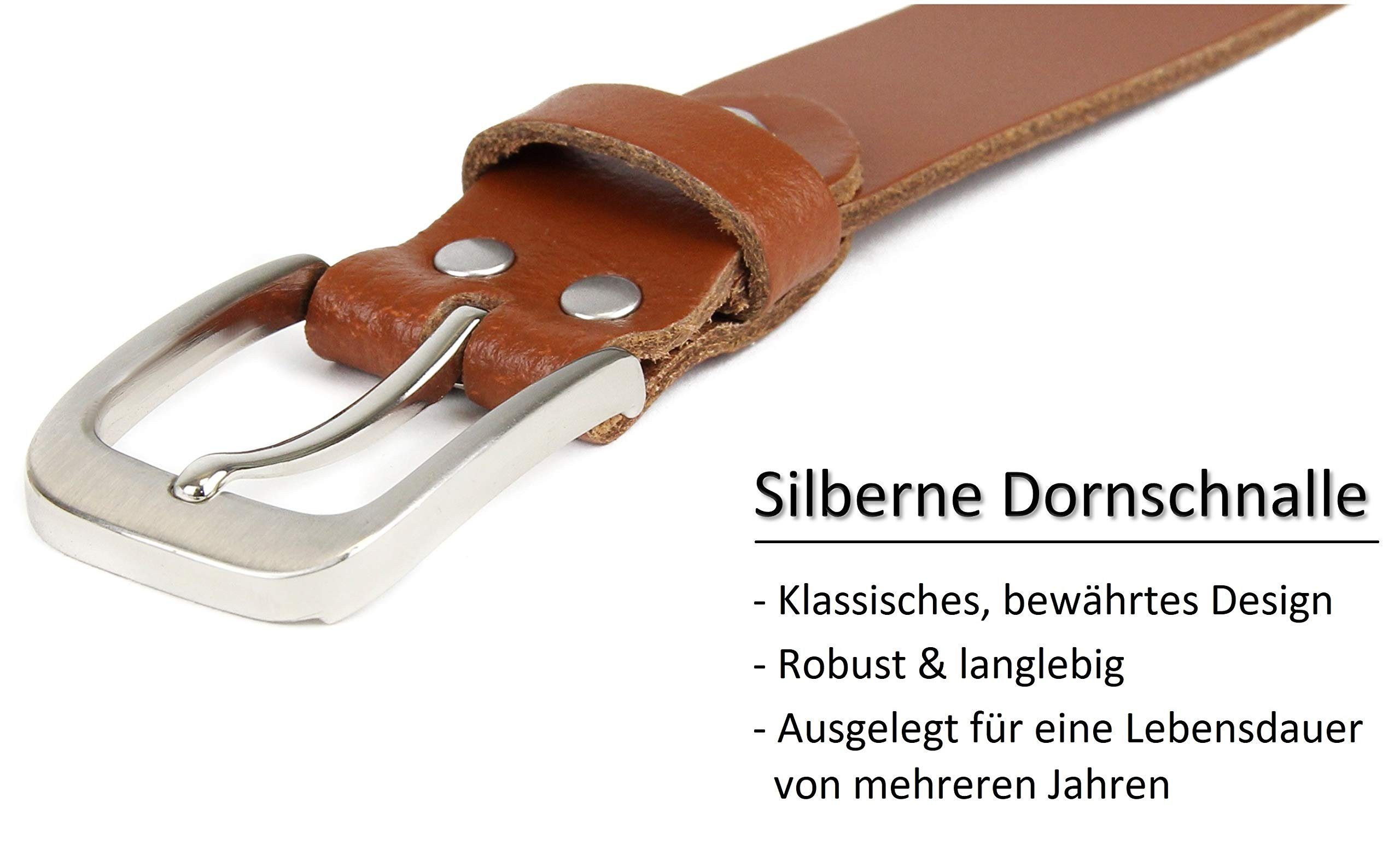Frentree Ledergürtel aus 100% Echtleder, MADE IN GERMANY 3 cm breiter Gürtel aus Leder, kürzbar, Braun