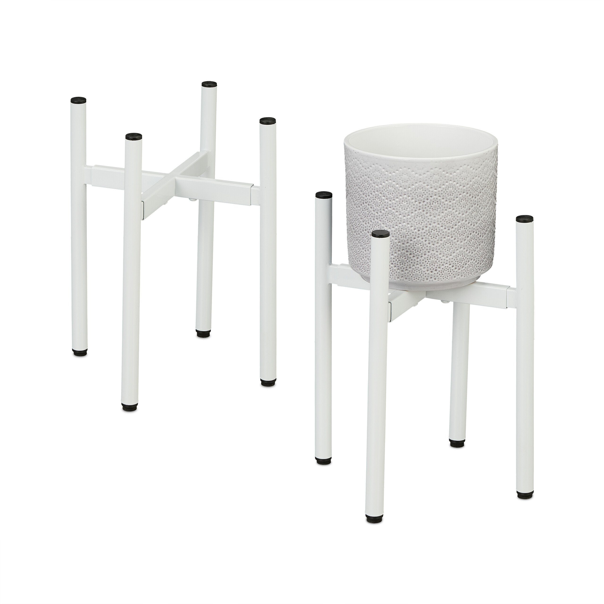 relaxdays Blumenständer Verstellbarer Pflanzenständer 2er Set, Weiß