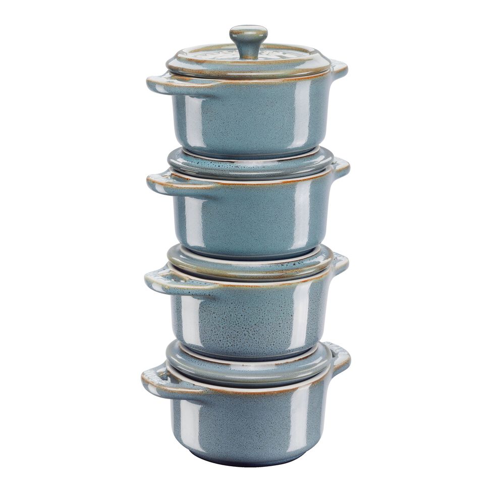 Cocotte Set 4-tlg, rund, Antik-Türkis, Keramik