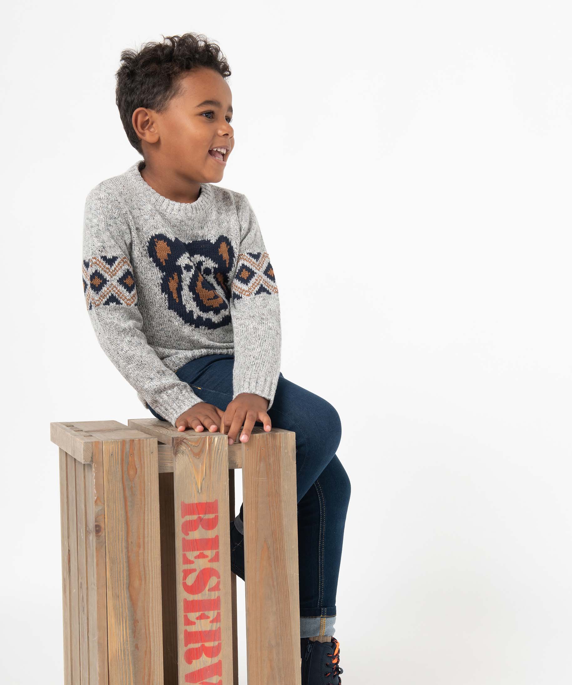 Pull Garçon jacquard motif ours ecru | GEMO