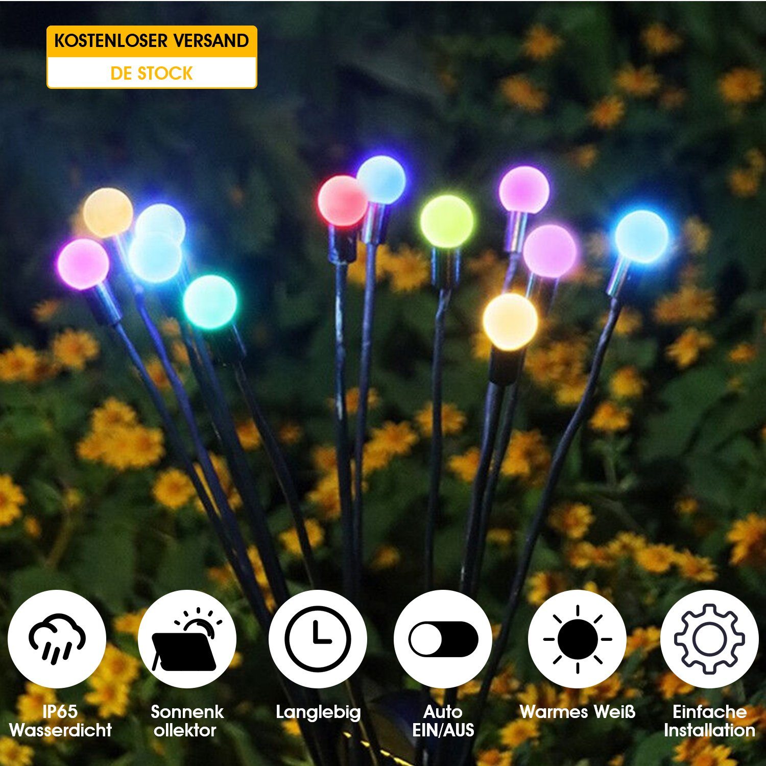LETGOSPT LED Solarleuchte 1/2/4er -Pack Solarlampen für Außen Garten, Glühwürmchen Leuchte, LED fest integriert, Warmweiß, 8 LED Glühwürmchen Solarleuchten für Garten, IP65 Wasserdicht