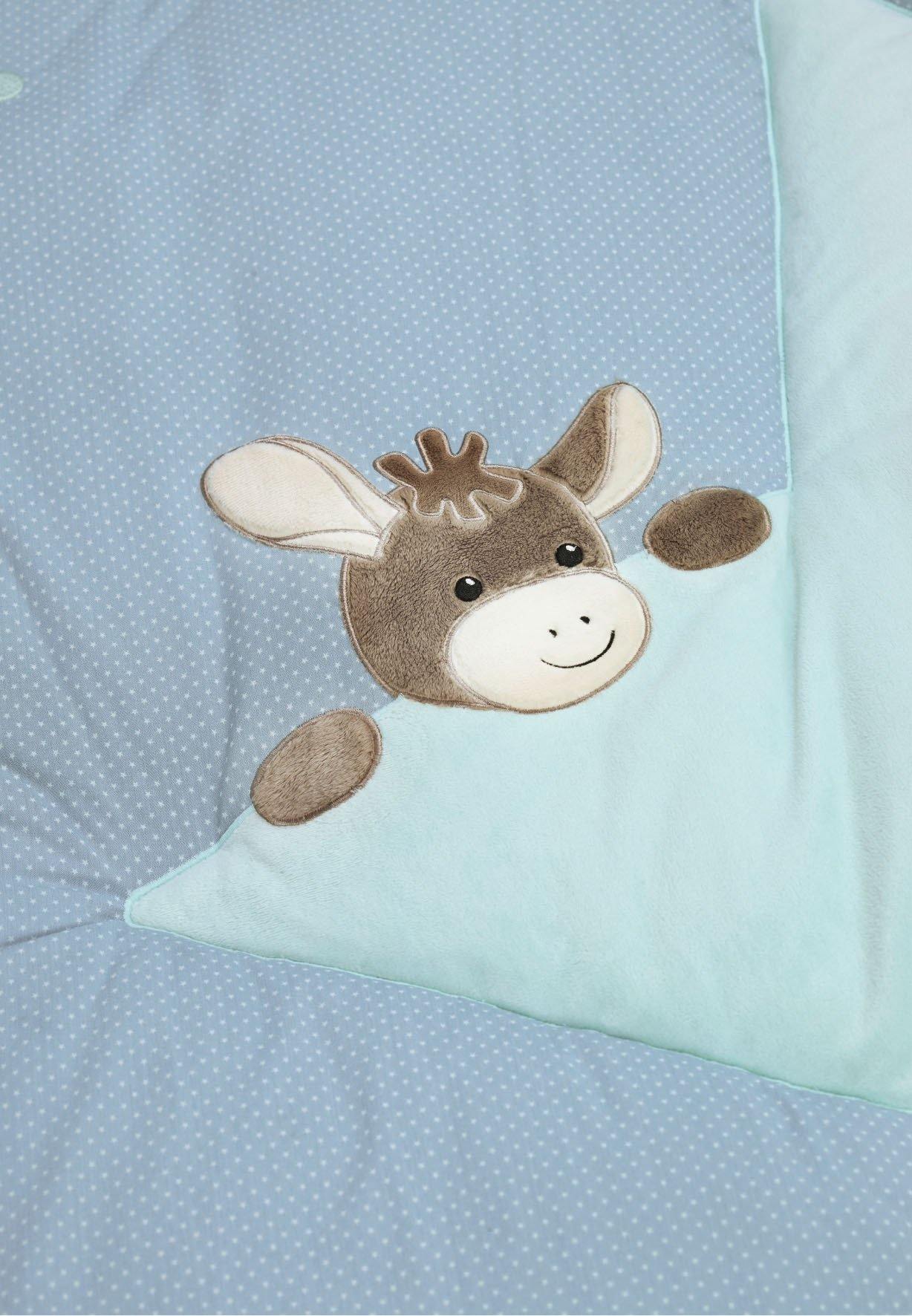 Krabbeldecke Emmi in Blau und Weiß, Motiv Esel