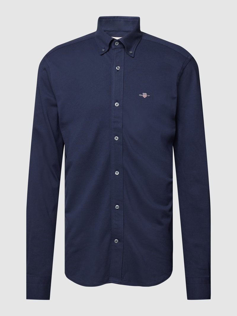 Regular Fit Freizeithemd mit Button-Down-Kragen Modell 'PIQUE' in marineblau