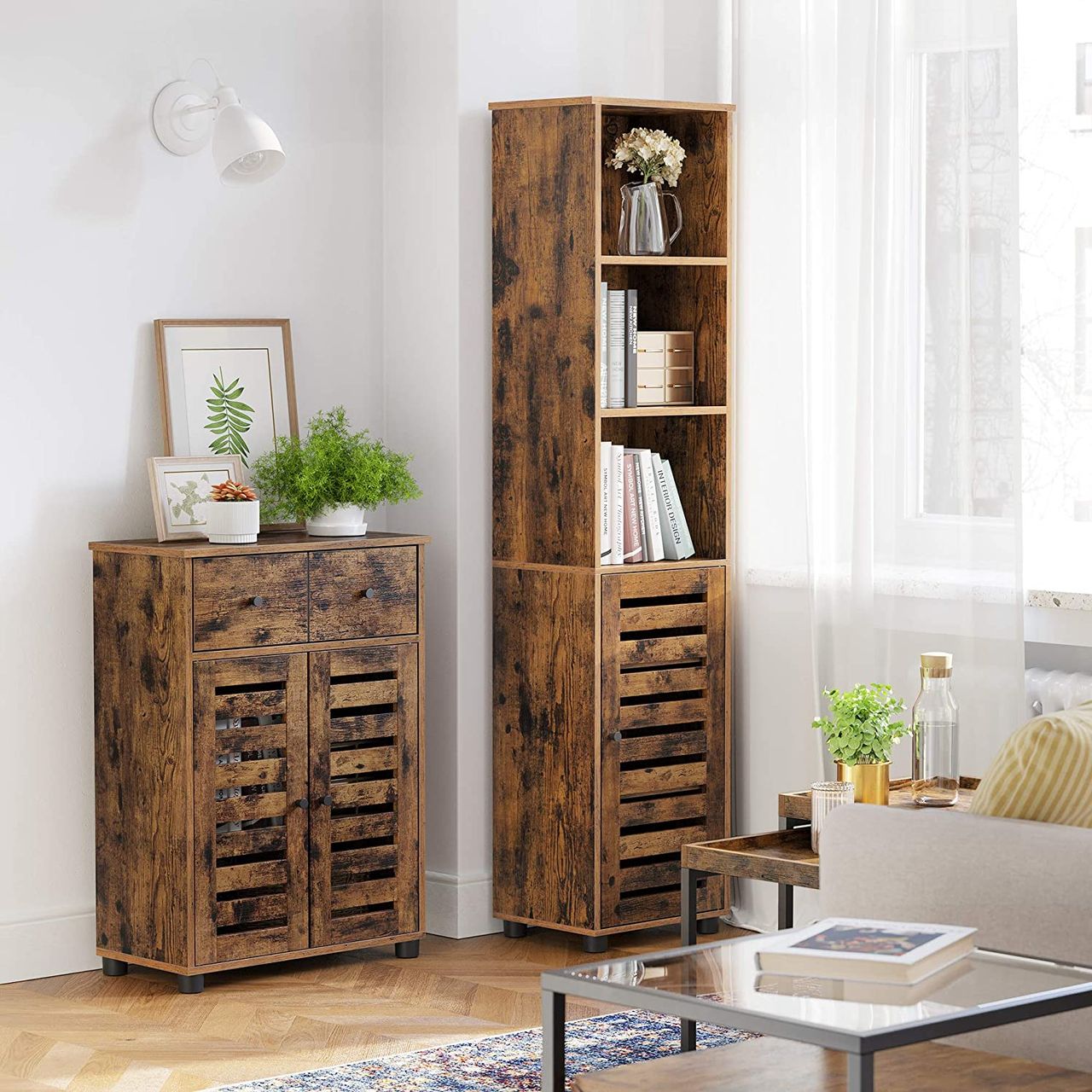 Vasagle Bodenschrank, 40x30x167cm, rustikalbraun