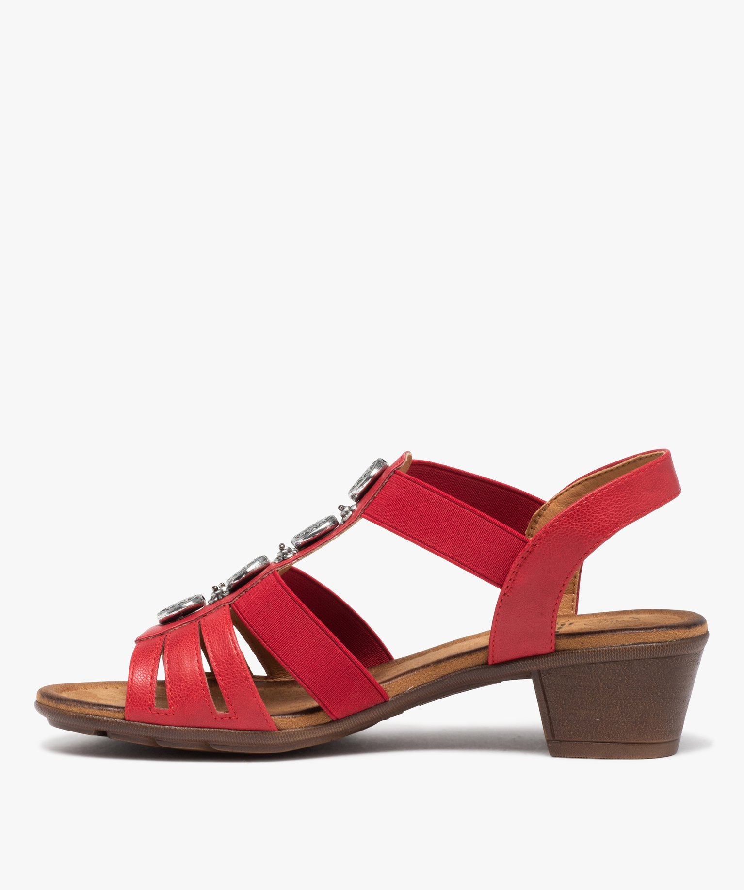 Sandales femme confort à talon et brides élastiquées rouge | GEMO