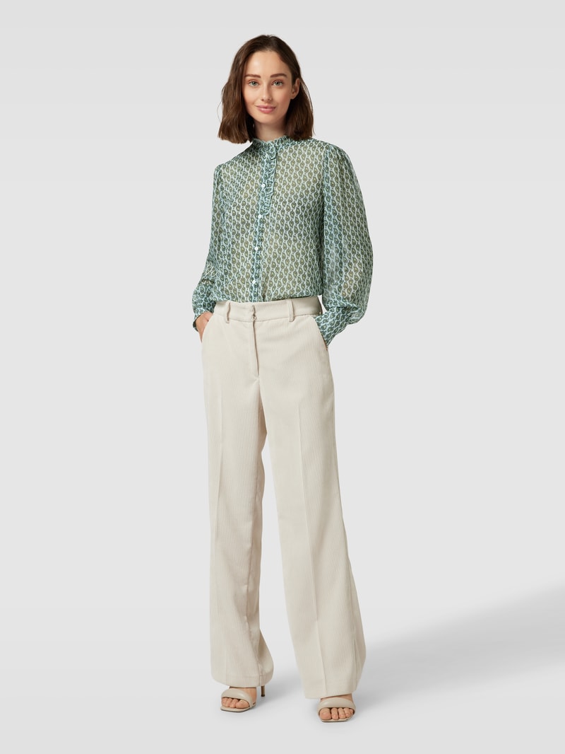 Bluse mit Allover-Muster und Stehkragen in grün