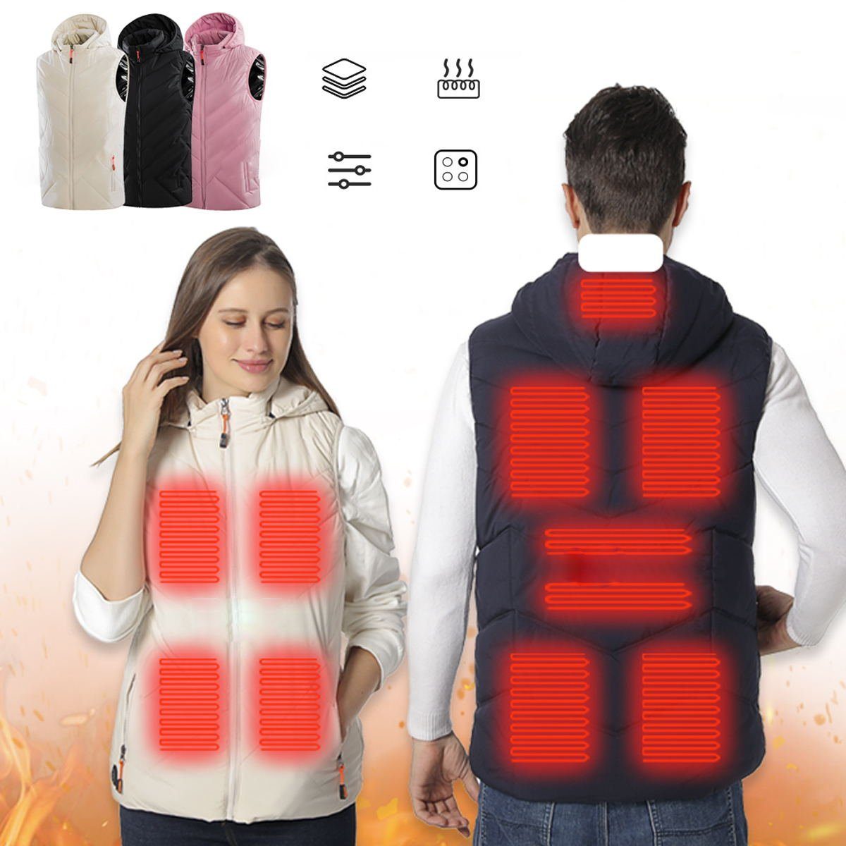 MEETYOO Funktionsweste Damen Heizweste Beheizbare Weste Winter (Steppweste Outdoorweste, 11-Zone, Heizweste) Wärmeweste, für Outdoor, Camping