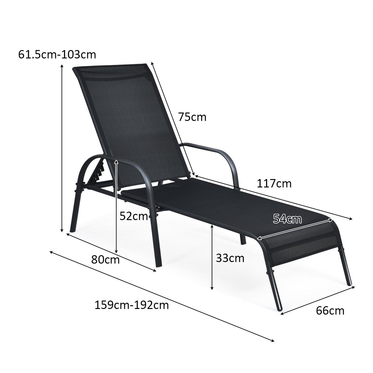COSTWAY Gartenliege, mit 5 einstellbaren Rücklehnpositionen
