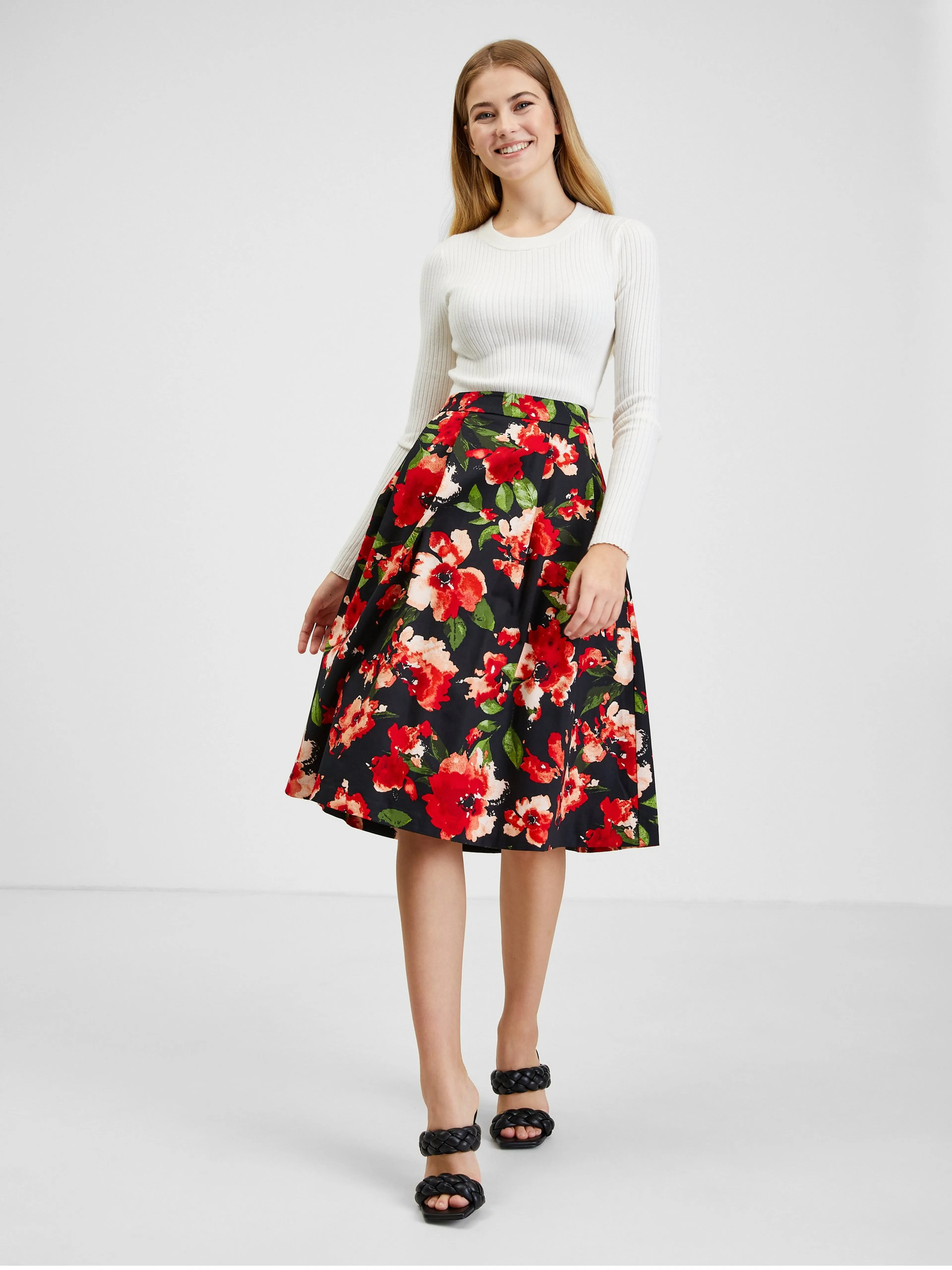 Rot-schwarzer Damen Blumenrock ORSAY