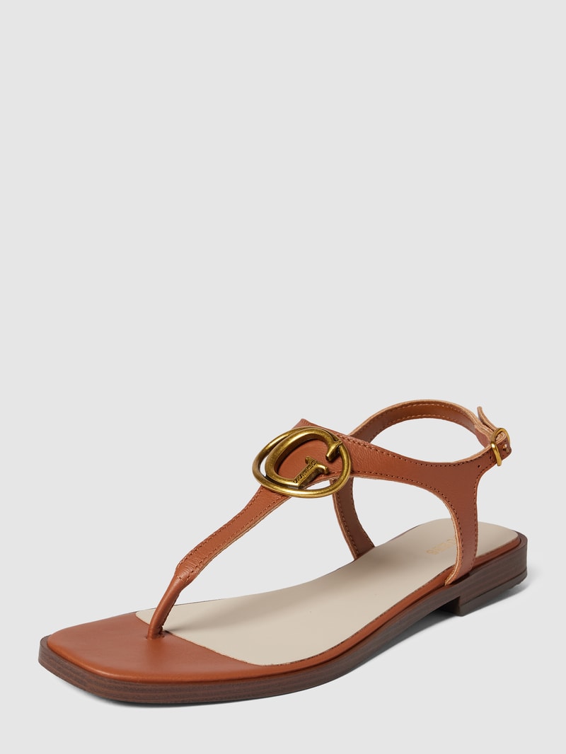 Zehentrenner aus Leder mit Label-Detail Modell 'MIRY' in cognac