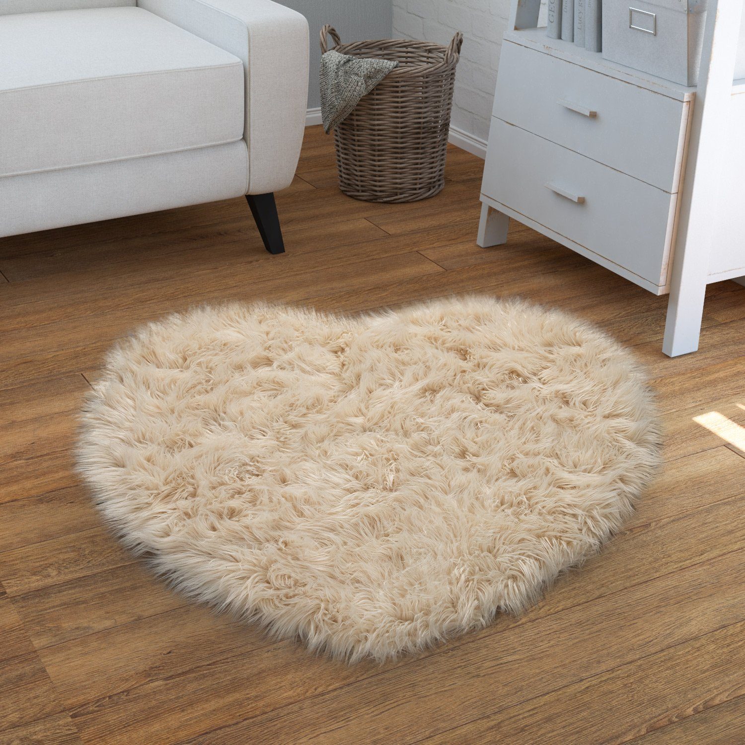 Fellteppich Wohnzimmer Hochflor Teppich Kunst-Fell Design, TT Home, rund, Höhe: 64 mm