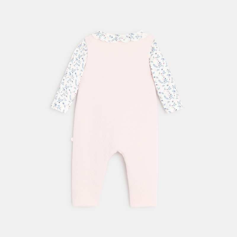 Salopette coton quilté et body fleuri rose naissance