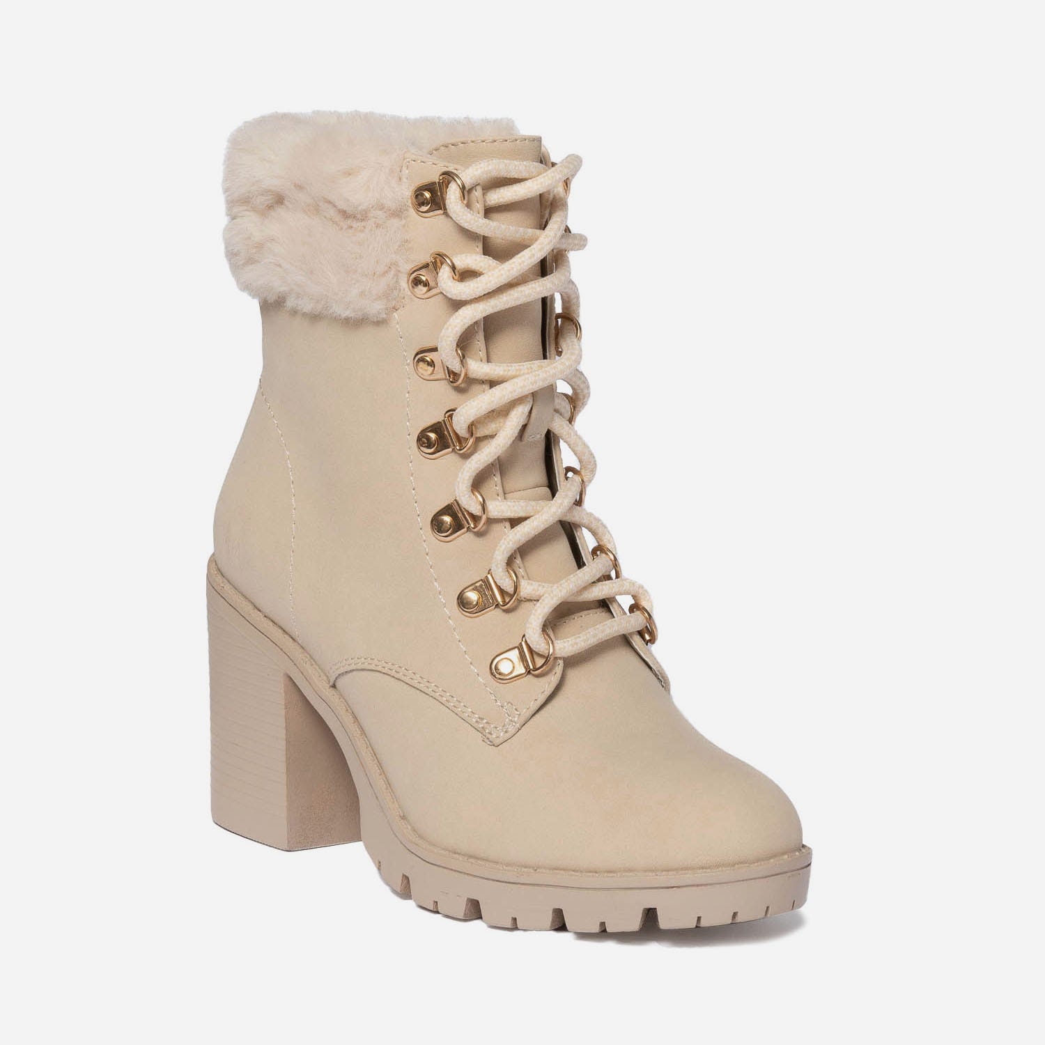 Bottine à talon TEXTO beige esprit montagne
