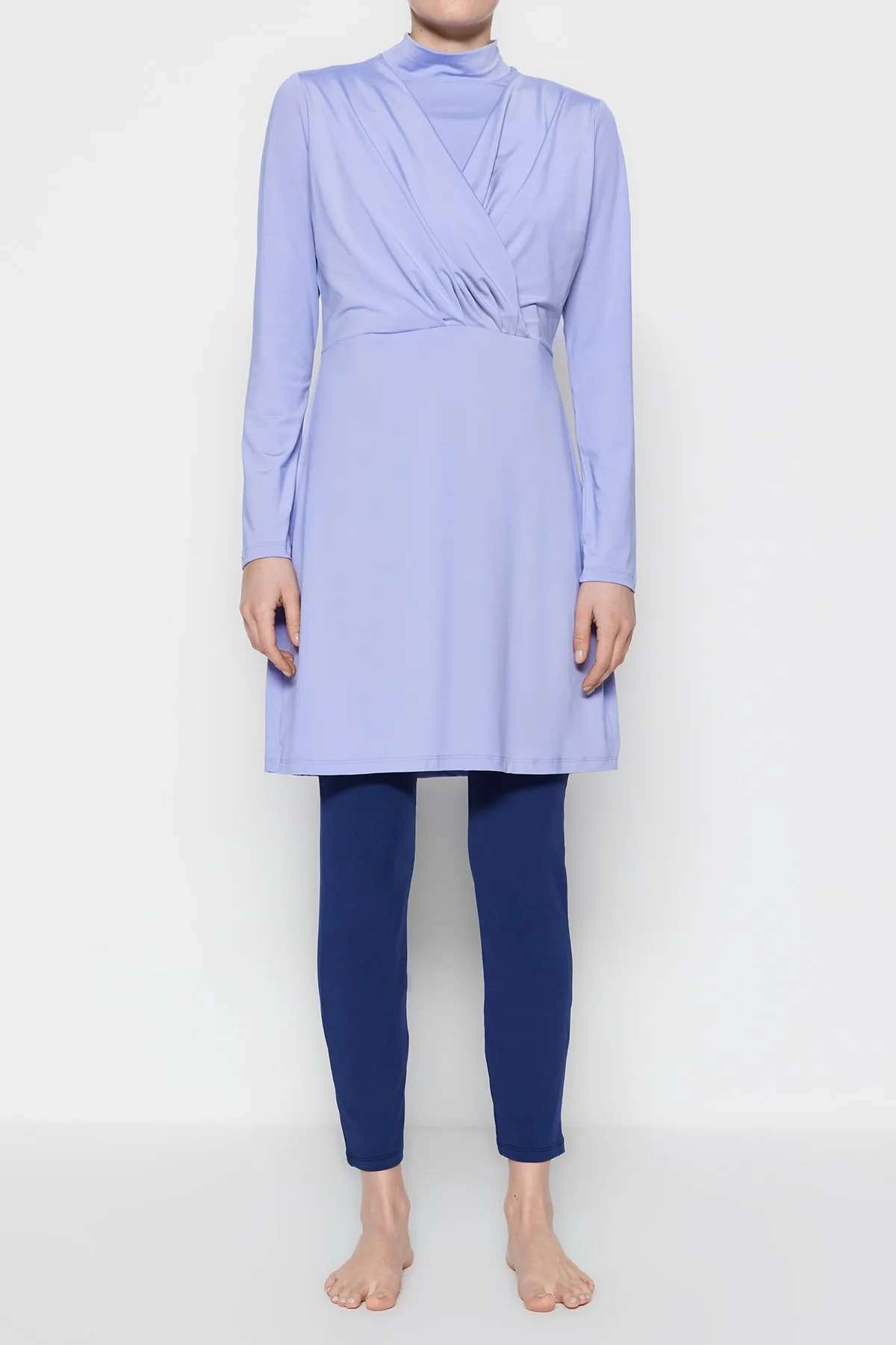 Trendyol Modest  Lila drapiertes, detailliertes, vollständig bedecktes, gestricktes Lycra-4-teiliges Badeanzug-Set TCTSS23CF00001