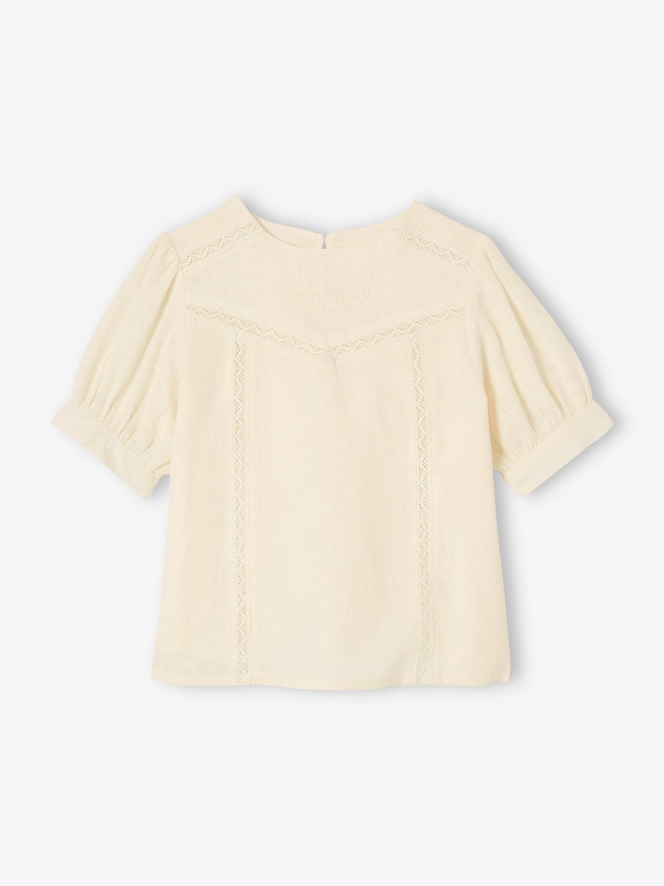 Vertbaudet Mädchen Bluse mit Spitze - wollweiß