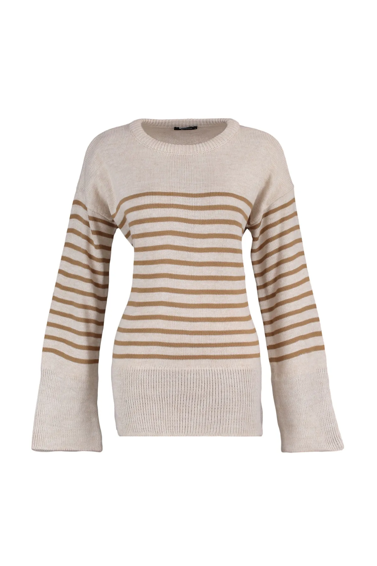 Trendyol Collection  Beiger Strickpullover mit Streifen in weiter Passform TWOAW23KZ01031
