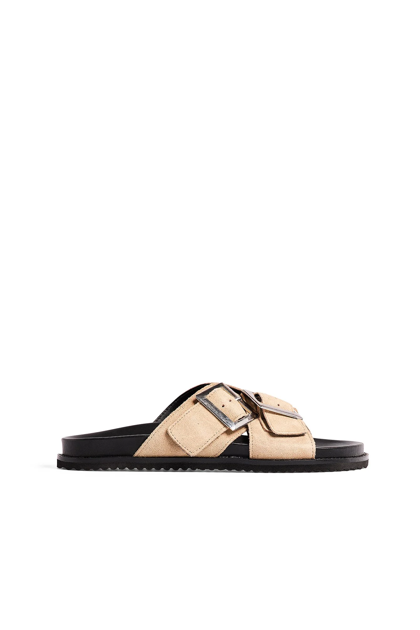 Double Buckle Leather Slippers