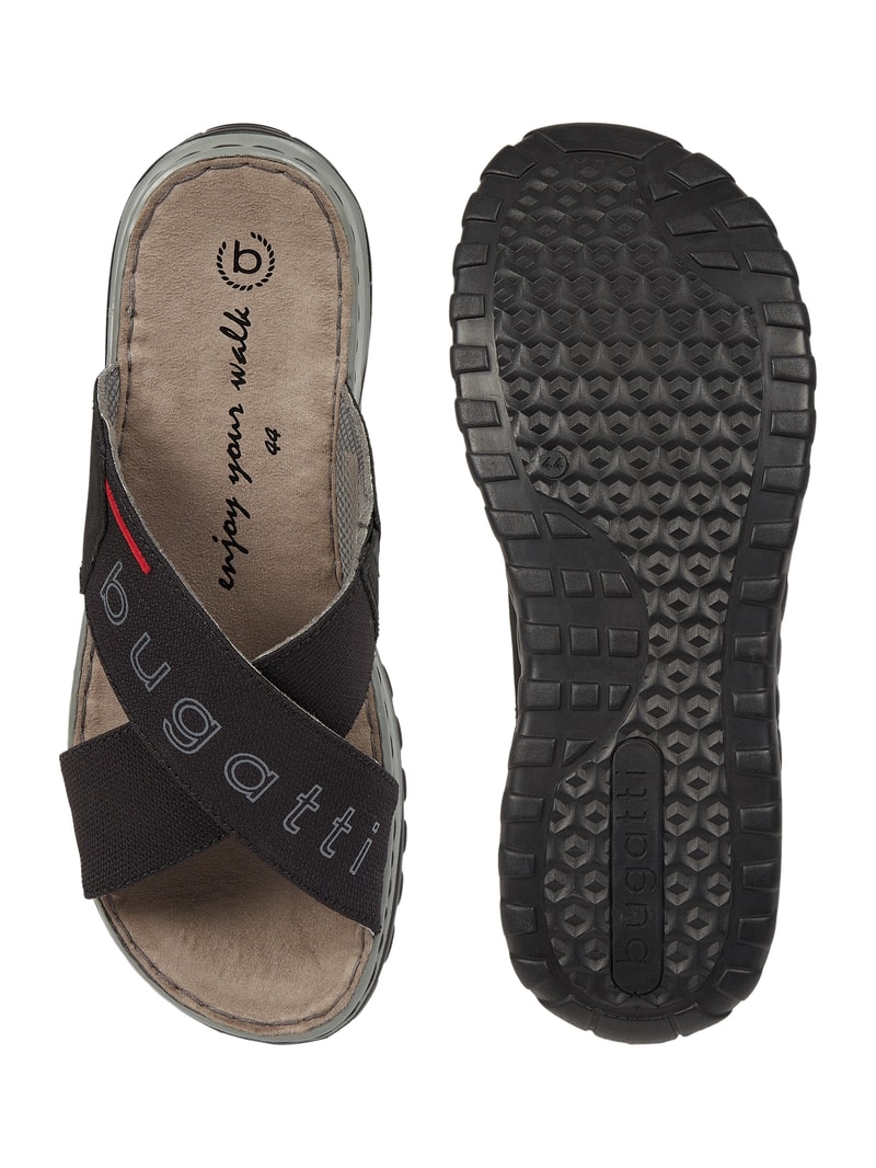 Pantolette mit Lederbesatz in schwarz