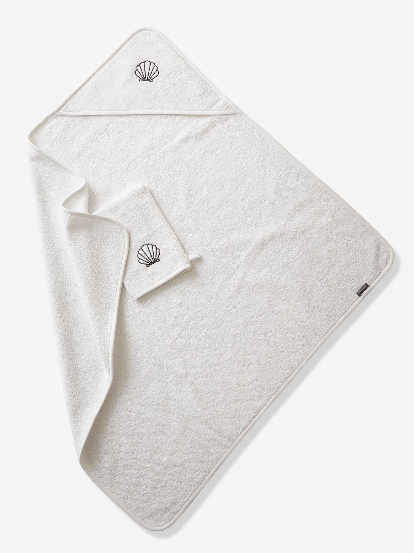 Cape de bain personnalisable + gant de toilette bleu moyen
