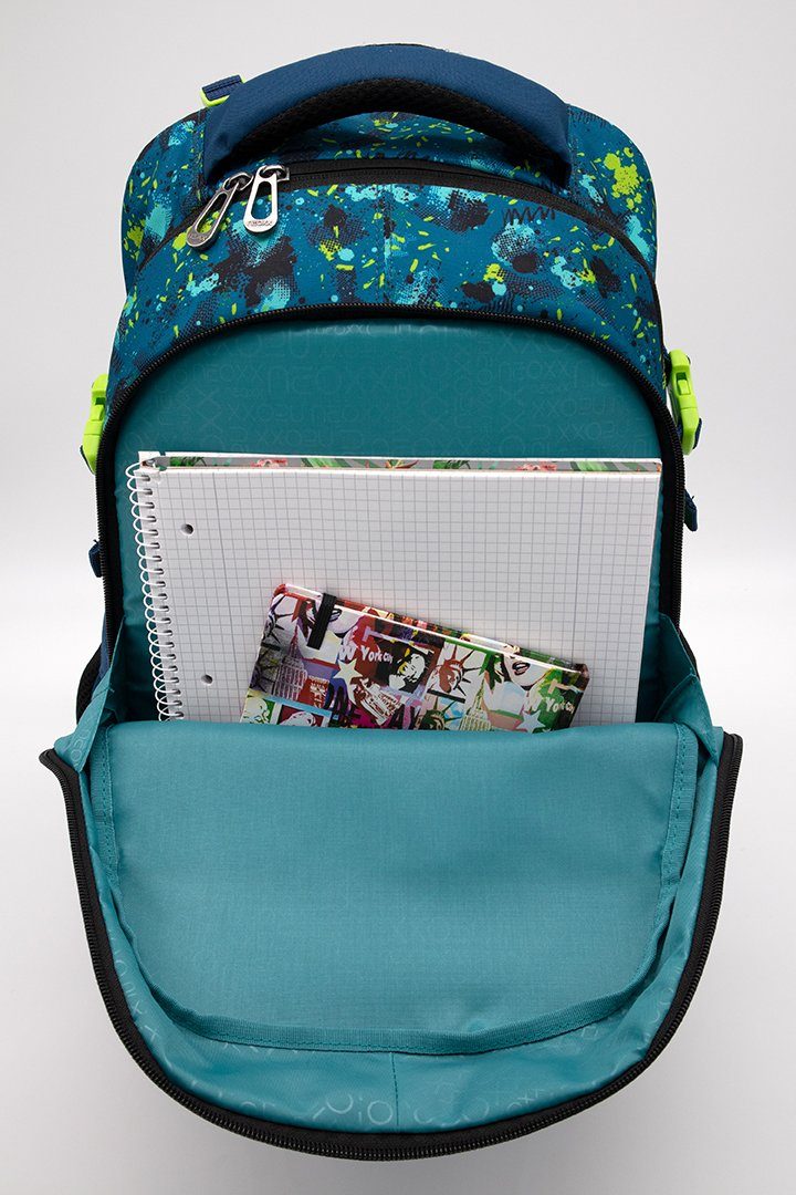 neoxx Schulrucksack Active, Petrol Extrem, aus recycelten PET-Flaschen