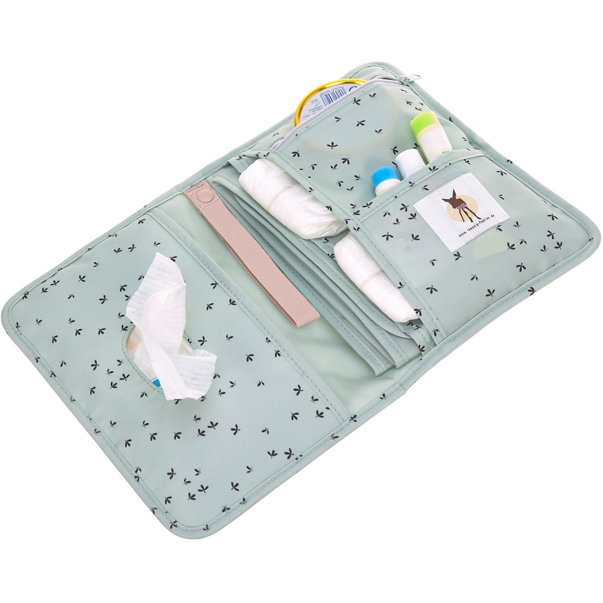 Windeltasche Changing Pouch Floral mint, inkl. Wickelunterlage