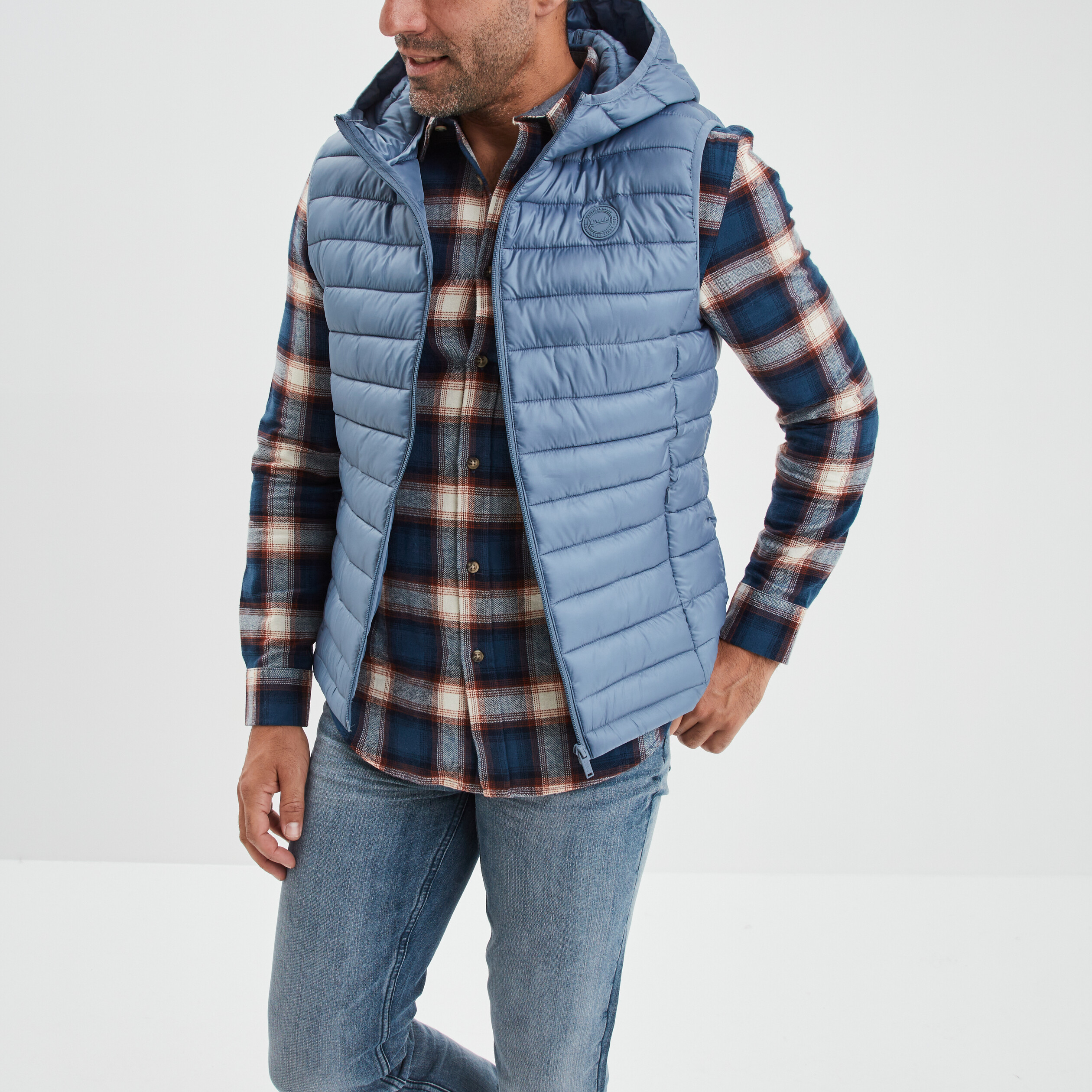 Doudoune sans manches à capuche Creeks bleu gris homme | La Halle