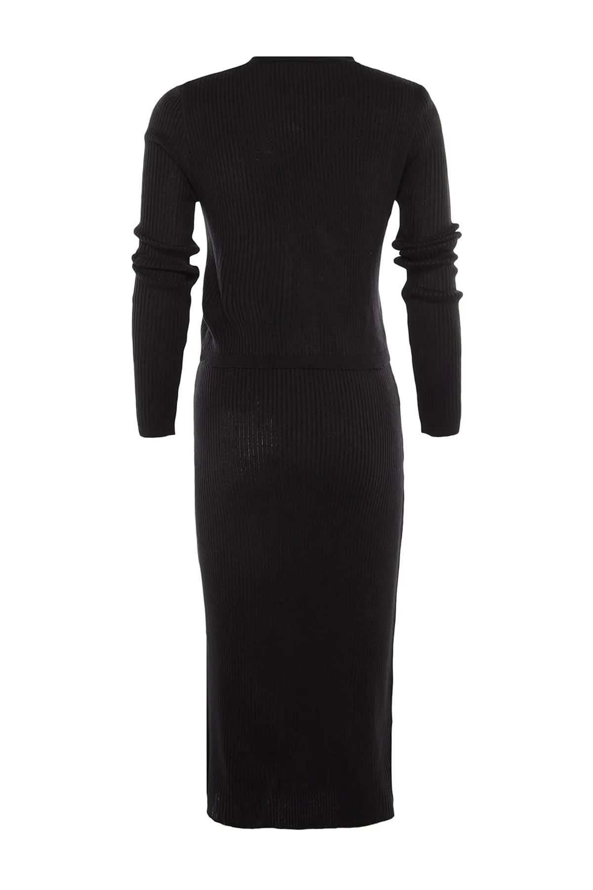 Trendyol Collection  Schwarzes, kurzes Strickoberteil und -unterteil-Set mit Spitzendetail TWOAW23AU00117