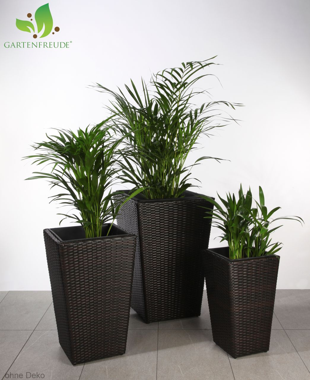 Weles Pflanzkübel Polyrattan 46 x 46 x 68 cm, 37 x 37 x 57 cm, 28 x 28 x 40 cm, bicolour braun