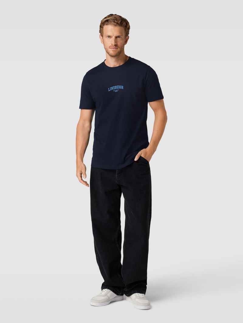 T-Shirt mit Label-Print und Rundhalsausschnitt in marineblau