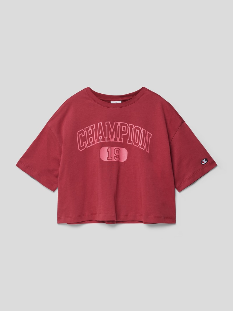 Cropped T-Shirt mit Label-Print in dunkelrot