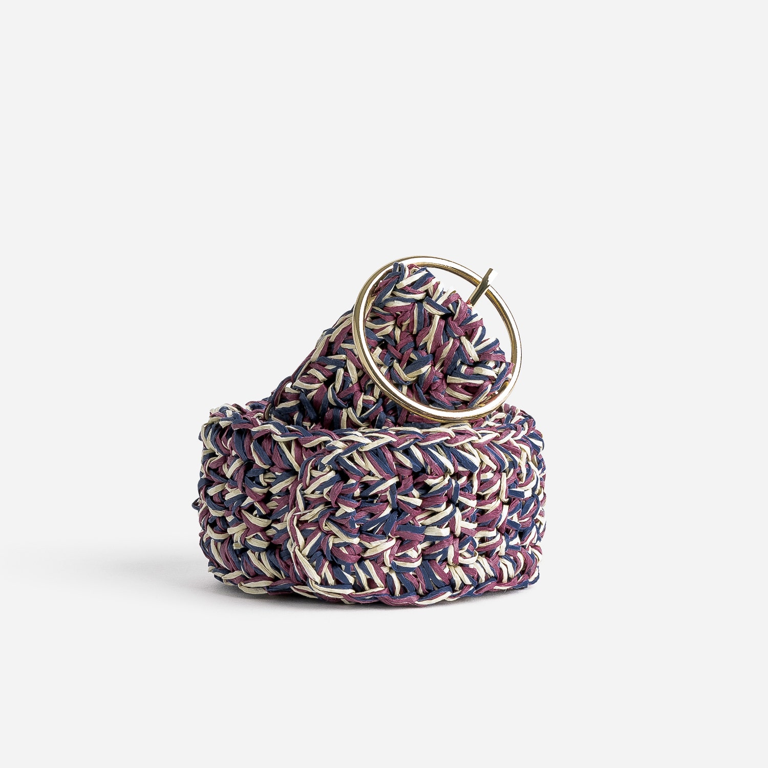 Ceinture marine, prune, écrue tressée