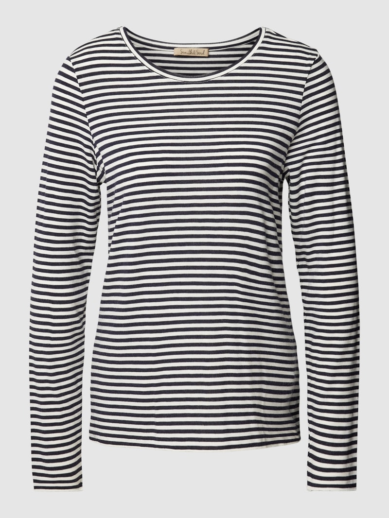 Longsleeve mit Streifenmuster und Rundhalsausschnitt in marineblau