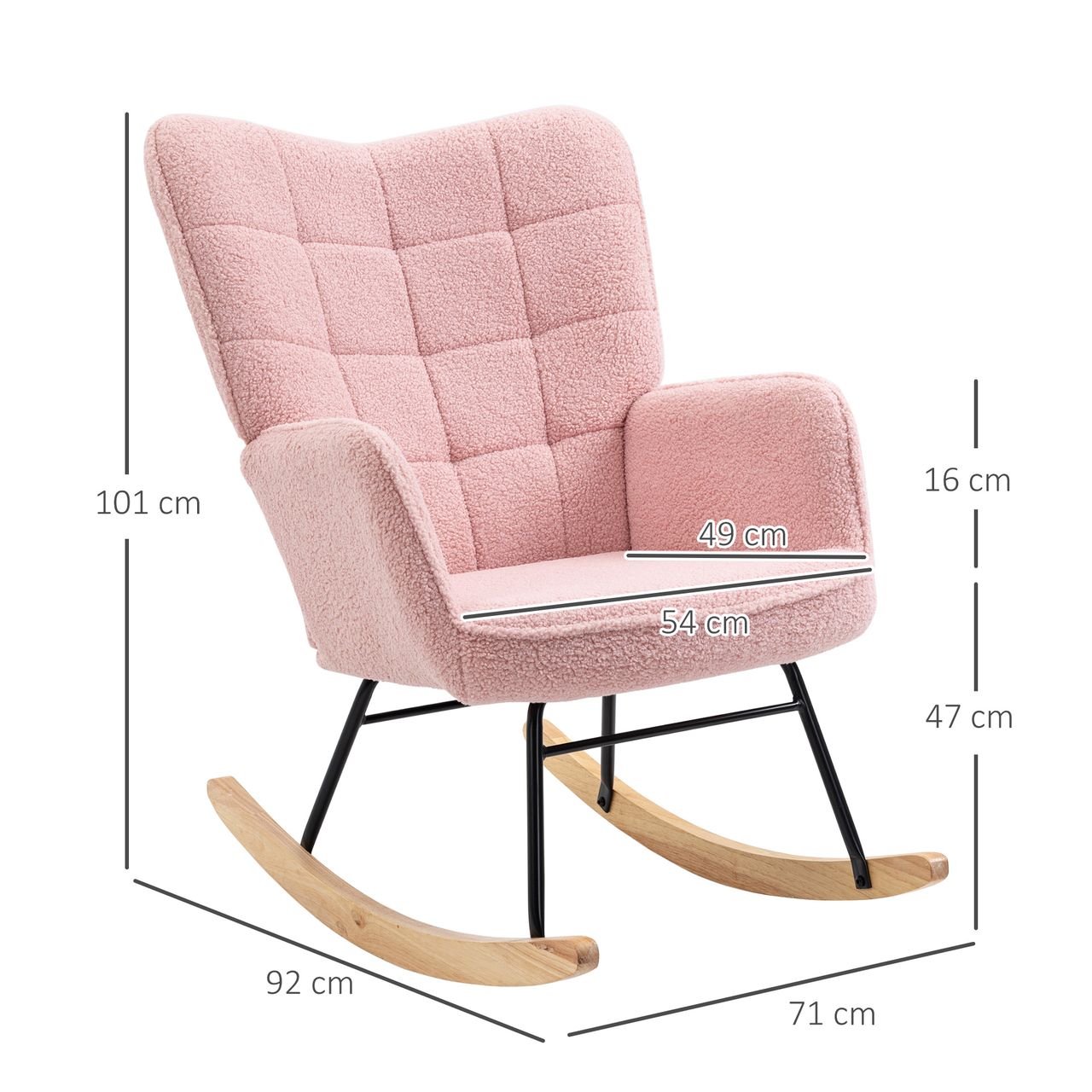 HOMCOM Schaukelstuhl Schwingsessel Akzentstuhl bis 120 kg, Polyester, Rosa