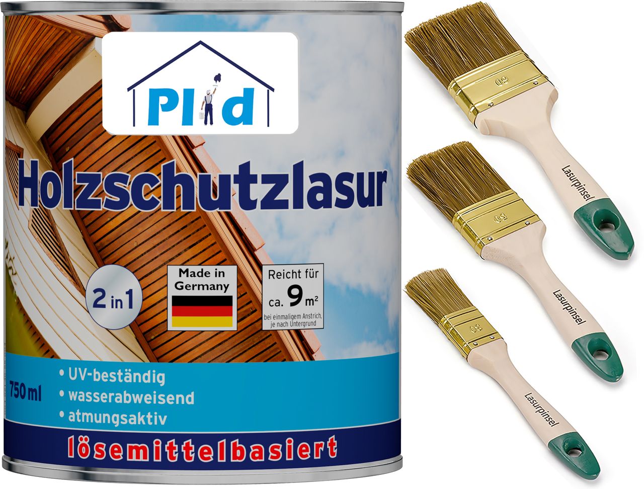 Plid Premium Holzschutzlasur Holzlasur Holzschutz Holzgrundierung Set Palisander