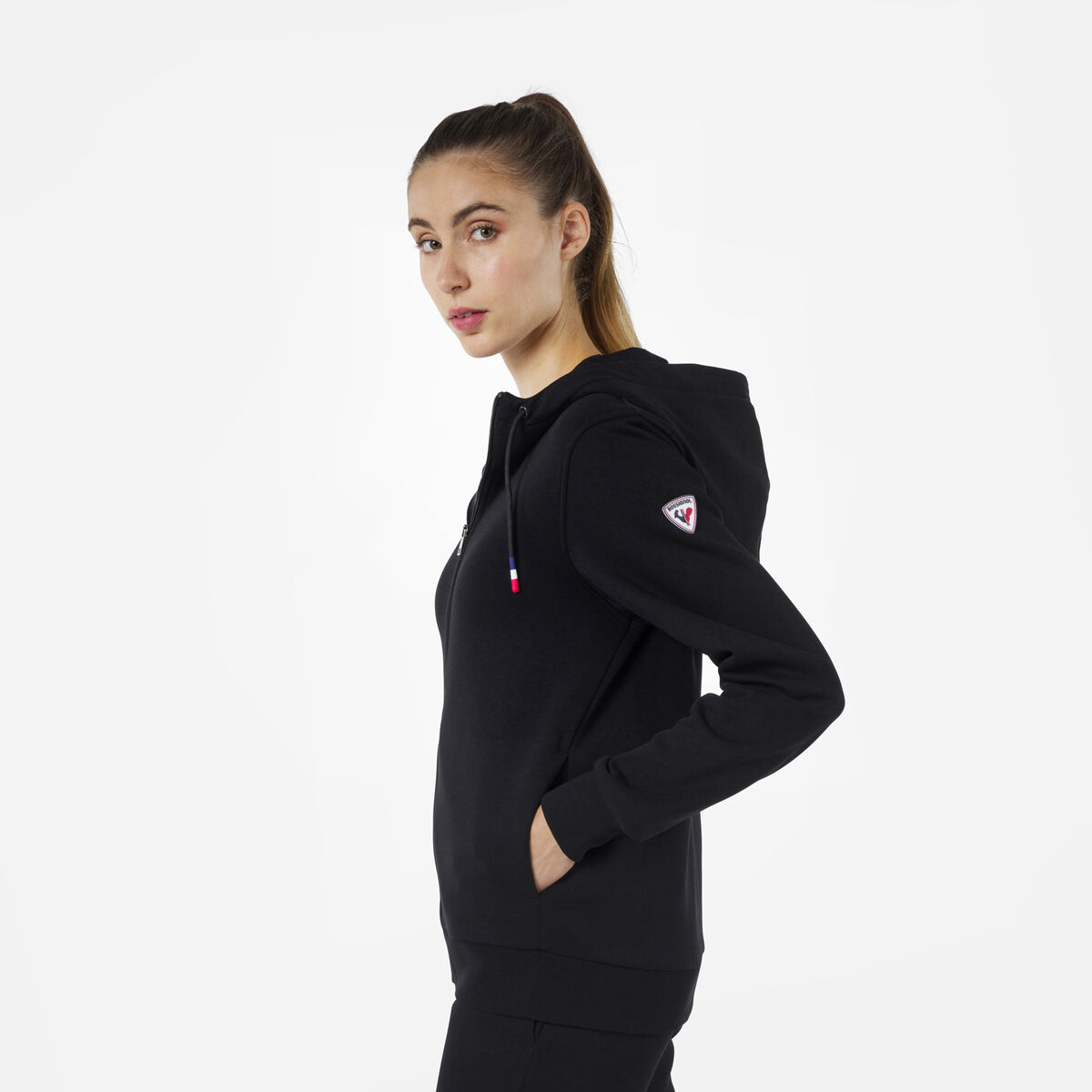 Logo Damensweatshirt mit Kapuze und durchgehendem Reißverschluss