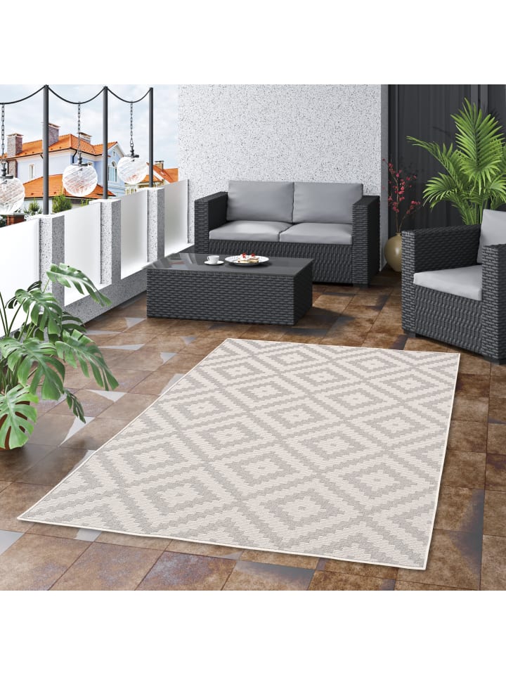 Pergamon In & Outdoor Teppich Marbella Fliesenoptik in Grijs günstig kaufen
