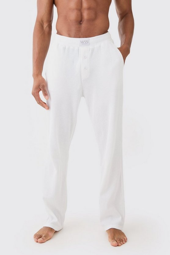 Relaxed Fit Waffle Lounge Bottoms In White