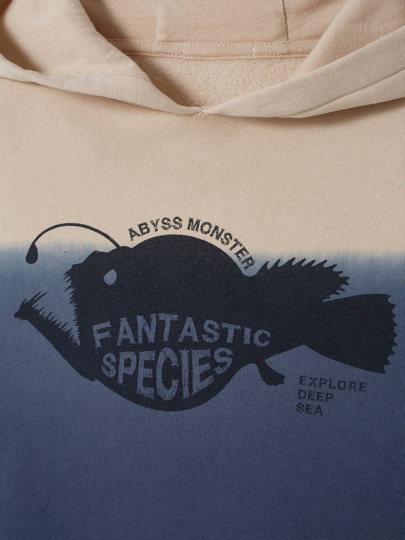 Sweat effet dip dye garçon motif poisson fantastique beige sable