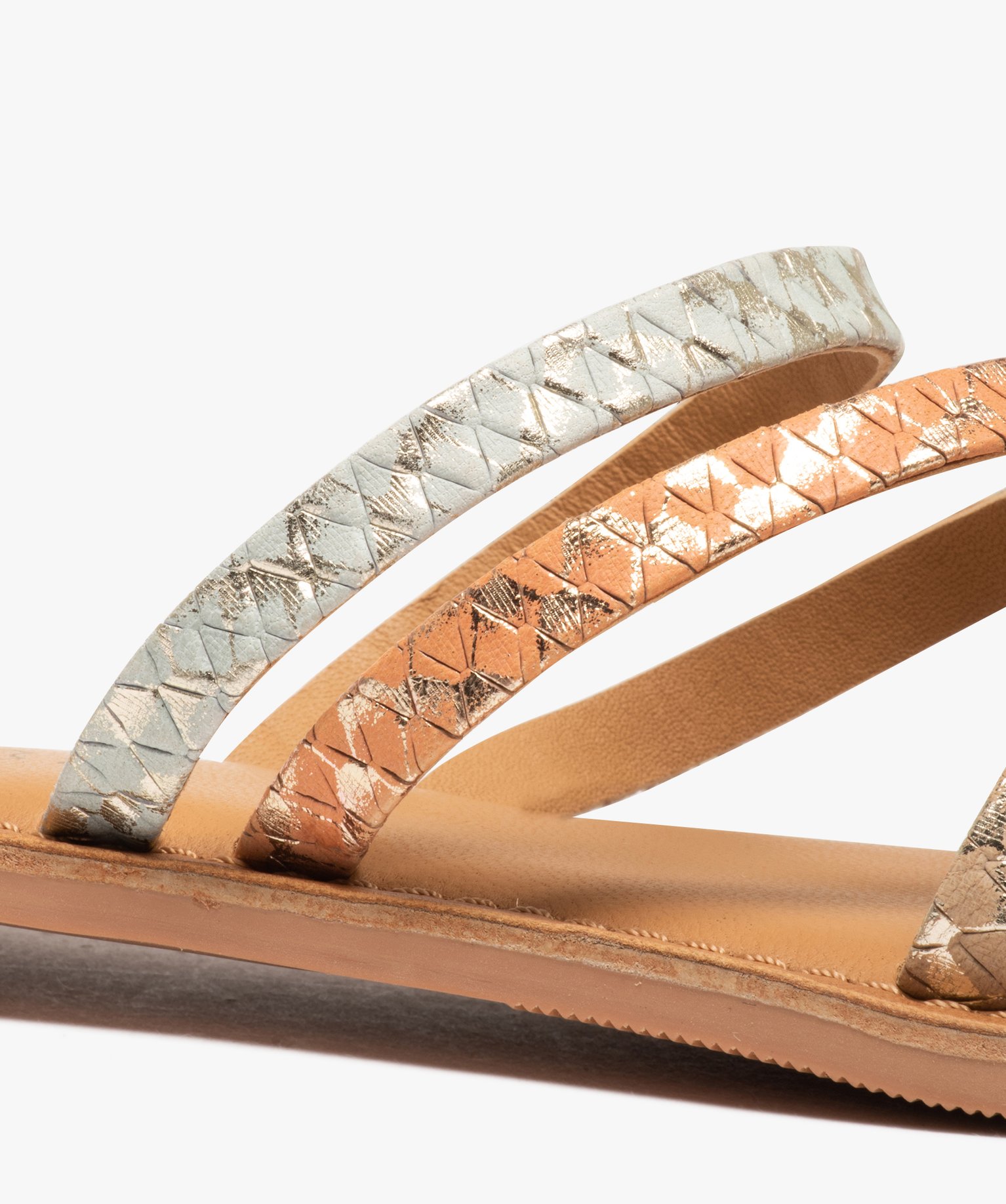 Mules femme à talon plat et fines brides en cuir multicolore | GEMO