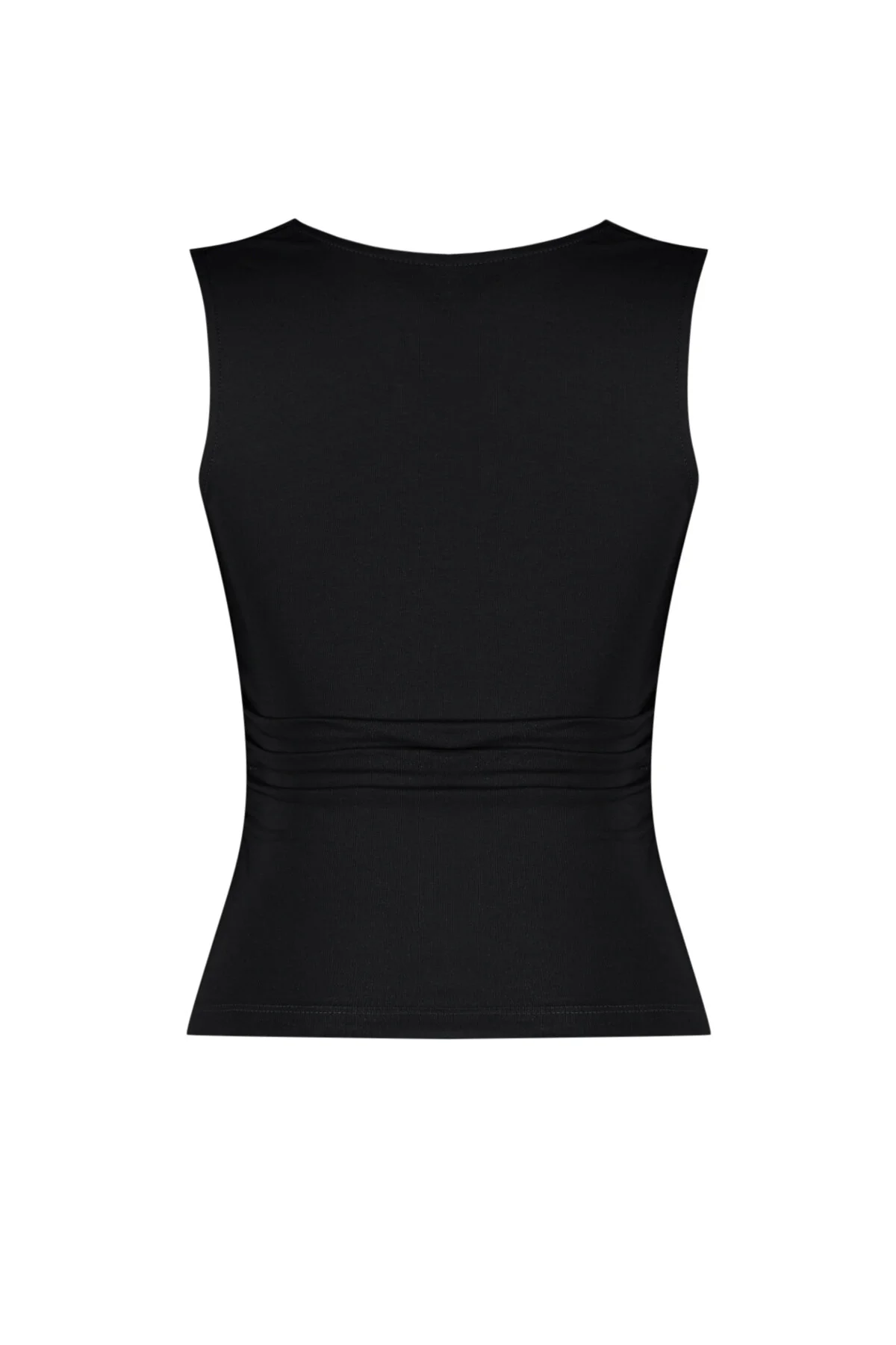 Trendyol Collection  Schwarze, schlichte Strickbluse mit quadratischem Ausschnitt, Riemchen und Raffung TWOSS24BZ00400