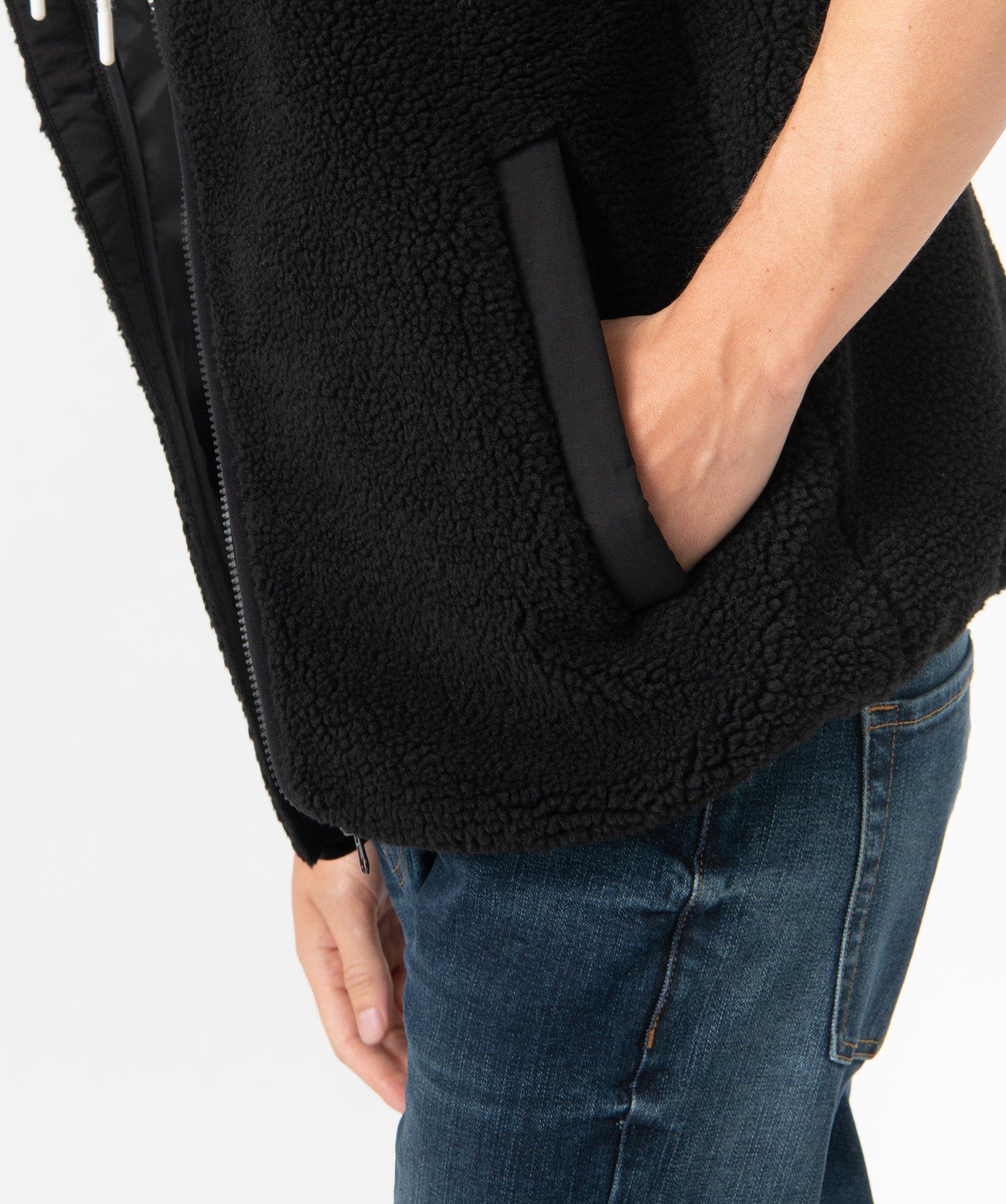 Sweat homme zippé sans manches en sherpa noir | GEMO