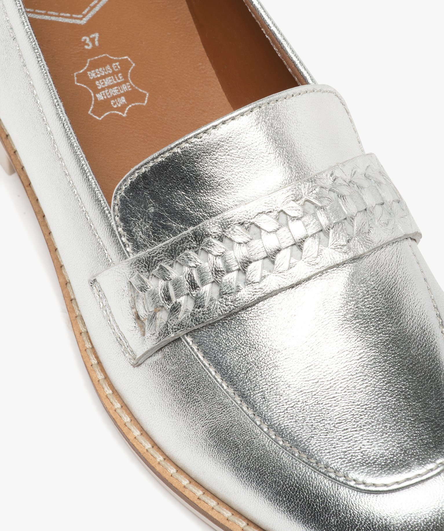 Mocassins femme dessus cuir métallisé - Tanéo argent | GEMO