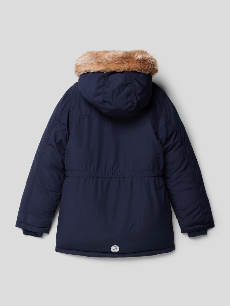 Winterjacke mit Kunstfellbesatz in marineblau