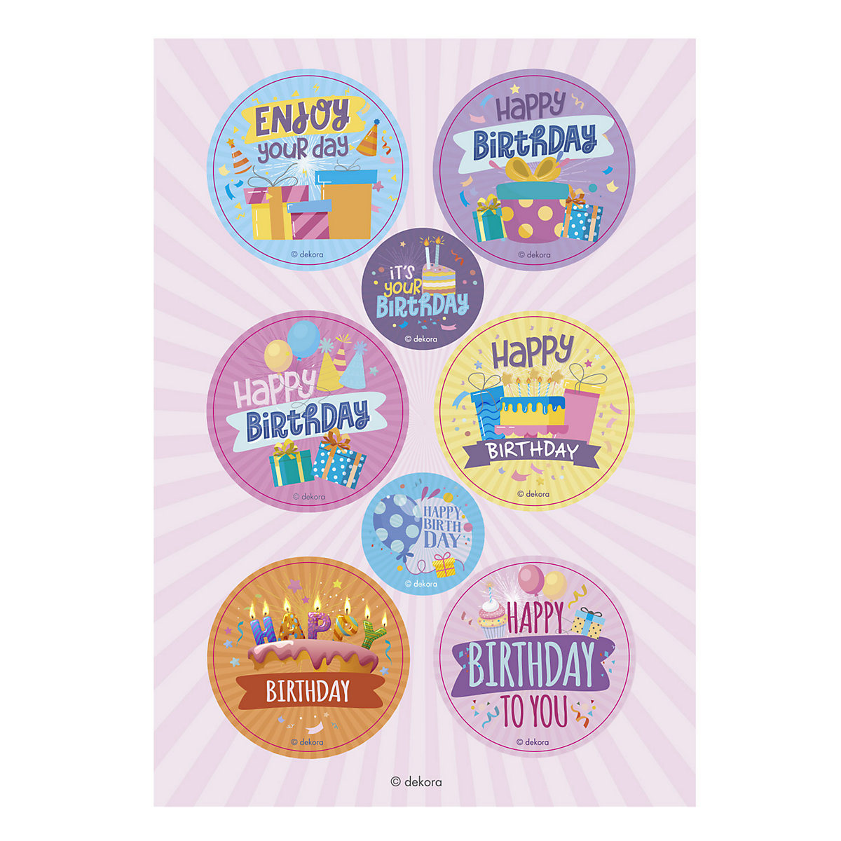 Essbare Muffinaufleger Happy Birthday, rund