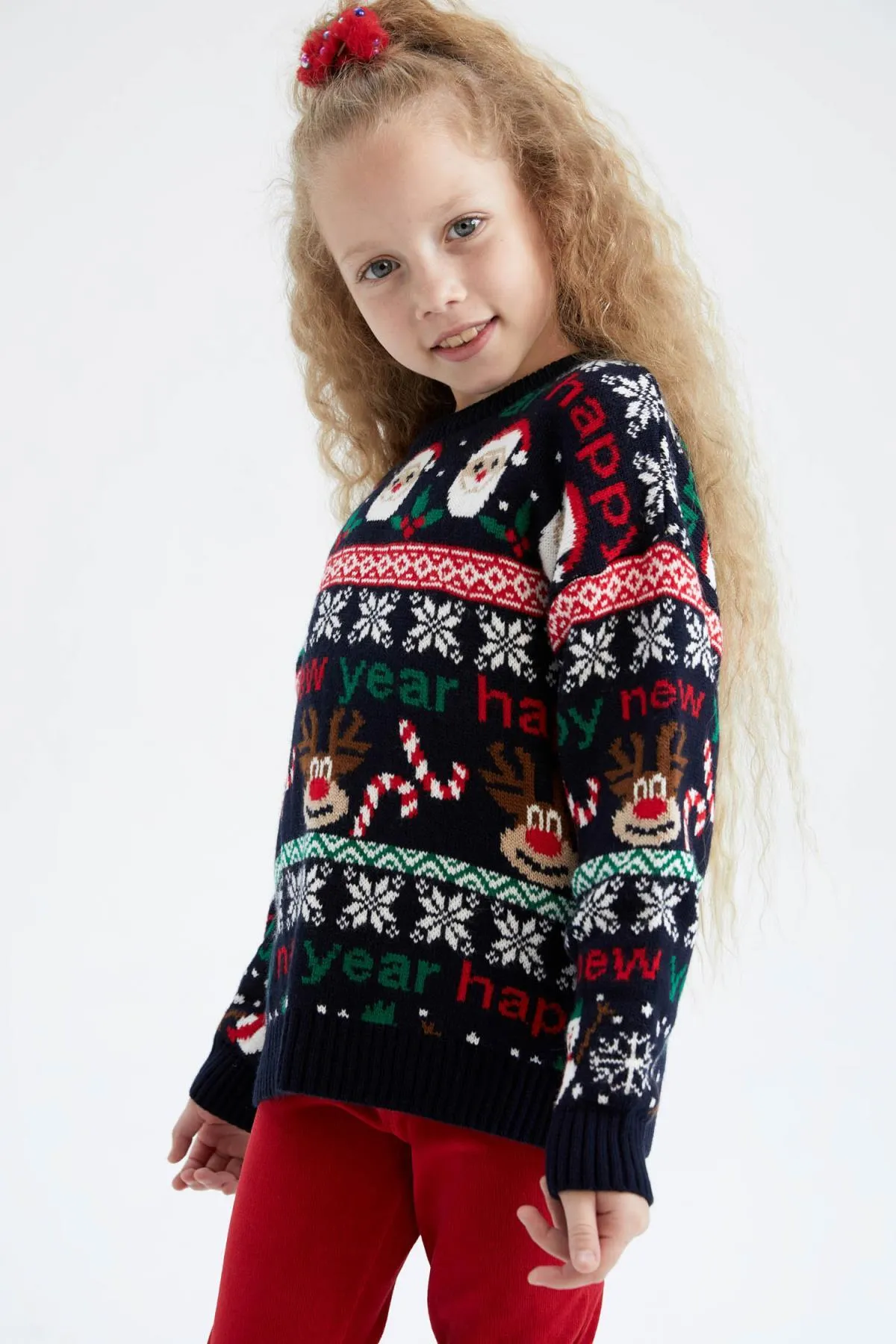 DeFacto  Mädchenpullover mit Rundhalsausschnitt und Neujahrsmotiv